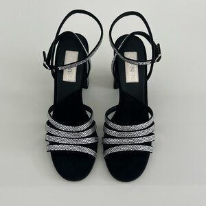 CHANEL 24A CC BLACK SUEDE CRYSTAL SANDALS SIZE IT 37.5 / US 7.5